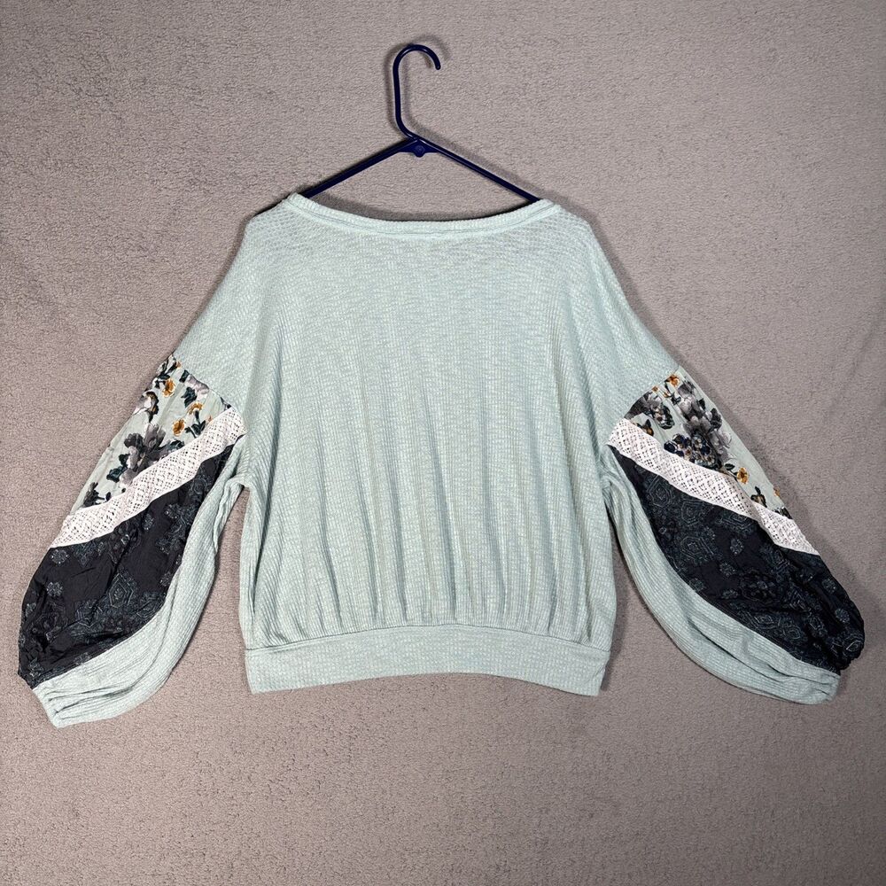 Free People Size M Casual Clash Top Thermal Knit Mutli Media Lace Seafoam Mint - Picture 9 of 13
